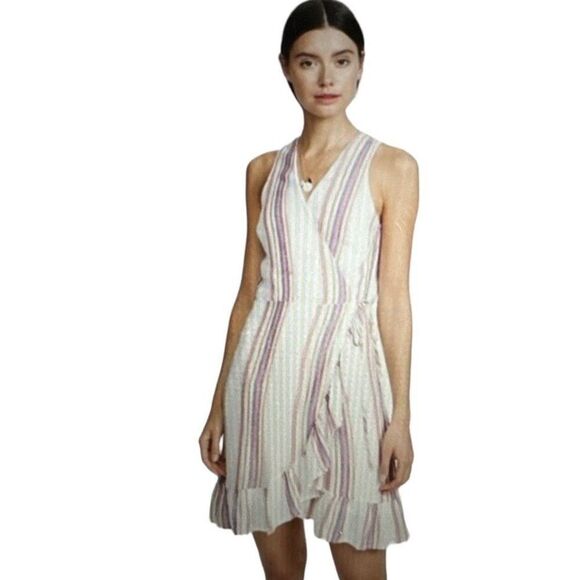 Rails Dresses & Skirts - RAILS Women’s Madison Sleeveless Jewel Stripe Wrap Dress White/Pink Size Small